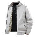 Men's stylish grey windbreaker jacket with a stand collar and ribbed striped cuffs - M / Tops / Khaki