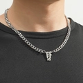 Hip-hop style stainless steel Cuban chain necklace with silver letter Y pendant - Silver Letter Y