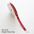 5m red Christmas ribbon roll with gold Merry Christmas lettering and pinecone pattern - Red Letter / 1cm Wide-5m/Roll