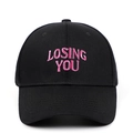 Casquette de baseball noire avec broderie "LOSING YOU" rose, visière incurvée classique. - Réglable / Noir