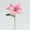 Handmade crochet pink lily flower bouquet with green leaves and yellow stamens - Lily - Pink
