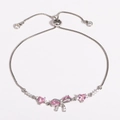 Silver bow heart zircon bracelet with pink crystals and adjustable sliding box chain - Silver