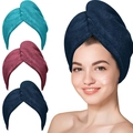 Three-piece coral fleece hair drying towel set in navy blue, teal, and wine red colors - Solid Color / 25*65cm / Navy Blue