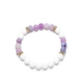 Elastic beaded bracelet with purple crackle beads, white stones, and gold crystal spacers - Purple Crackle White Stone (377)