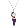 Collana con ametista e ciondolo albero della vita con sette pietre chakra su catena argento - Ametista + Catena a O