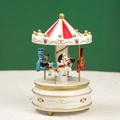 Detailed view of the carousel music box with hand-painted horses in red white and gold - Floral Red