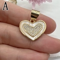 Golden heart pendant featuring white shell inlay and micro-pave zirconia crystals - Style A-Double Heart Zirconia MOP