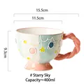 Starry sky relief ceramic mug in light blue and beige with 400ml capacity and pink handle - Starry Sky