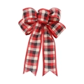 Detail of red and black checkered Christmas bow with sparkling glitter edges for tree decor - Light Red Plaid Bow