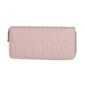 Pink quilted PU leather long wallet with gold zipper and large capacity for women - Pink
