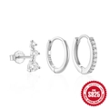 Classic S925 sterling silver hoop earrings set with sparkling zircon in silver finish - 3Pcs Set-White Gold #4