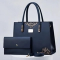 Ensemble sac à main et pochette bleu foncé en cuir PU avec motif géométrique - Bleu
