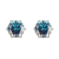 Elegant s925 silver six-prong stud earrings with vibrant blue-purple moissanite stones - Fancy Blue Moissanite (GRA Certified) / 1.0ct*2 (S925 Silver)