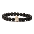 Detail of 8mm black volcanic lava stone beads and white elephant charm bracelet - Volcano