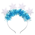 Blue tinsel Christmas headband with white snowflakes for holiday party accessories - Headband