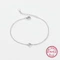 Minimalist 925 sterling silver chain bracelet with a sparkling zircon letter F pendant - Letter F / White Gold