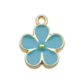 Colgante de flor en aleación dorada con esmalte azul y aro para bisutería artesanal DIY - 14x17mm / Flor Azul