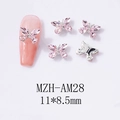Vue macro détaillée des breloques papillon 3D rose 11x8,5mm pour la décoration des ongles - Papillon Rose Tendre Base Argent (AM28)