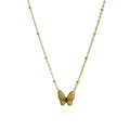 Elegante collar con colgante de mariposa chapado en oro de 18K con cadena de cuentas - Dorado