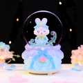 Dreamy blue-purple glowing crystal ball music box with cartoon bunny and rose base - 8521 Blue Base / Medium 80# LED Light+Music