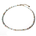 Handmade beaded necklace with light blue stones, marble beads and gold lobster clasp - Light Blue Marble Pattern Style (N2717-Y02)