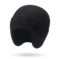 Gorro de invierno de punto acanalado negro con orejeras y emblema clásico - Talla única / gris oscuro