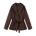 Gabardina de ante sintético marrón oscuro con solapas anchas y cinturón ajustable - S / Marrón Oscuro