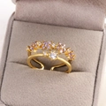 Bague double couche en or 18 carats avec zircons violets et blancs au design floral - Or / Style Superposition de Fleurs Étoilées (Style 18)