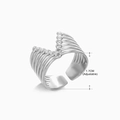 Adjustable silver irregular layered geometry ring with bead detail for women - Steel Ring 044