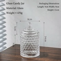 Honeycomb glass candy jar with sphere handle lid, weighing 470g on dark wood - Honeycomb Glass Candy Jar / 470g