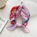 Pink purple cotton linen scarf with graffiti flower print and soft fabric texture - Pink