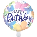 Pink laser butterfly aluminum foil balloon with Happy Birthday design for party decor - 18 Inch Round Colorful Butterfly Print Balloon