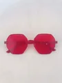 Frameless octagonal sunglasses with translucent pink jelly lenses and retro design - Red