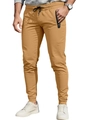 Dettaglio dei pantaloni jogger kaki con coulisse in vita e tasche con cerniera sicure - S / Cachi