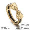Brazalete de hombre cabeza de león dorada acero inoxidable y textura trenzada - Dorado (KB167192-KFC)