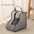 Waterproof grey houndstooth boot storage bag with brown trim and transparent PVC window - Short Boot Bag Brown Border (Houndstooth)