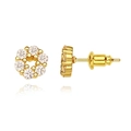 Elegant gold-plated copper flower cluster stud earrings with cubic zirconia stones - Gold