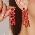 Sparkling red 2025 rhinestone tassel earrings for women with elegant long fringe detail - Red 2025 Number Rhinestone Earrings