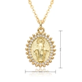 Detailed size view of gold plated Virgin Mary pendant with cubic zirconia, 16x14mm - Virgin Mary Relief Oval Style (C156)