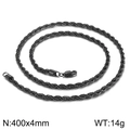 Black twisted rope chain necklace in titanium steel with 4mm width and 400mm length - Black 400x4mm