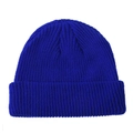 Solid royal blue knit beanie hat for women featuring a vintage round top ribbed texture - One Size / Sapphire Blue