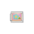 Italian modular charm in silver steel with pink enamel and colorful floral pattern - Pink Floral Pattern (Y157) / Silver