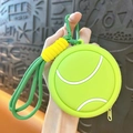 Porte-monnaie créatif en silicone vert pomme en forme de balle de tennis avec lanière et mousqueton - Balle de Tennis