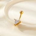 Gold-plated belly button ring featuring a brilliant triangular zircon on curved bar - Triangle Gold (3# Gold)