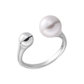 Minimalist S925 sterling silver open ring featuring a lustrous pearl and small silver bead - Adjustable Open / Silver