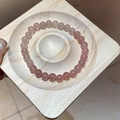 Macro view of strawberry quartz beads on a minimalist beaded bracelet with natural textures - 32# Bracelet (6mm/Box)