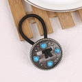 Western cowboy style black hair tie with vintage turquoise totem round metal buckle - Hollow-Blue