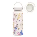 1L Cream stainless steel floral sports bottle with ceramic coating and 304 steel liner - Ivory White 23A