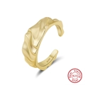 Close-up of S925 sterling silver stamp on golden irregular wave open ring band - Adjustable Open / Wave Pattern Style (GAR05) / 14K Gold