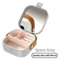 Space gray portable jewelry box with built-in mirror and pink lining for rings - Jewelry Box with Mirror (TPE) / Space Gray